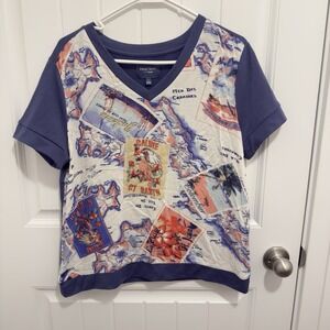 Peter Som‎ Women's Shirt Purple W/Travel Design Vneck Size Large
